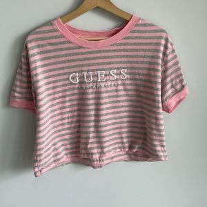 pink and gray stripped guess crop top